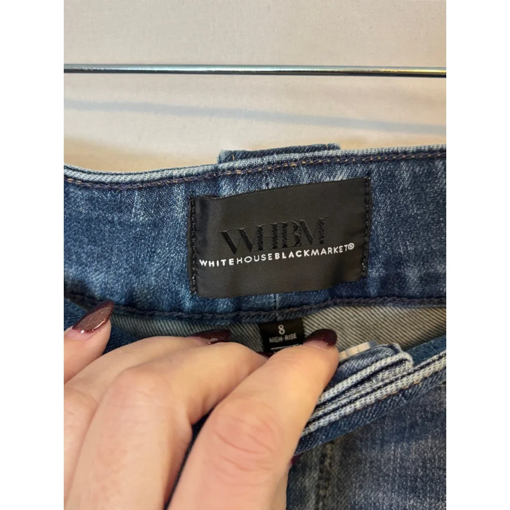 White House Black Market High Rise Straight Jeans Size 8 Gold Military Button - Picture 6 of 16